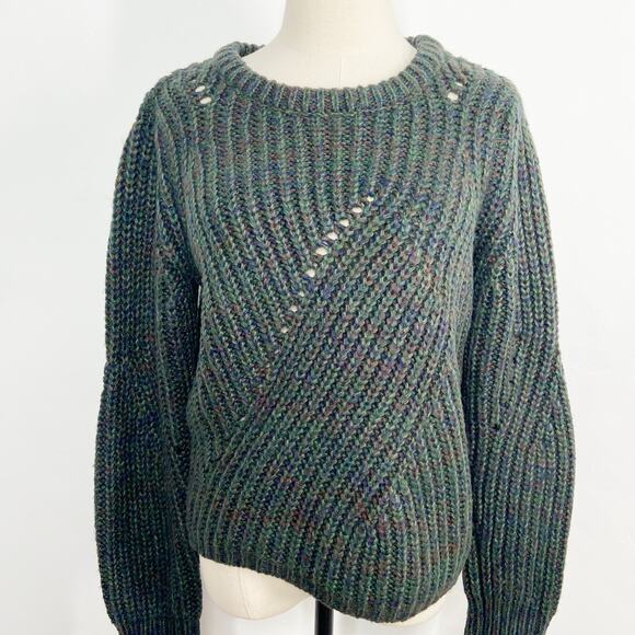 John + Jenn Green Marled Crew Neck Ribbed Sweater Chunky Preppy Casual Size S - Picture 2 of 8